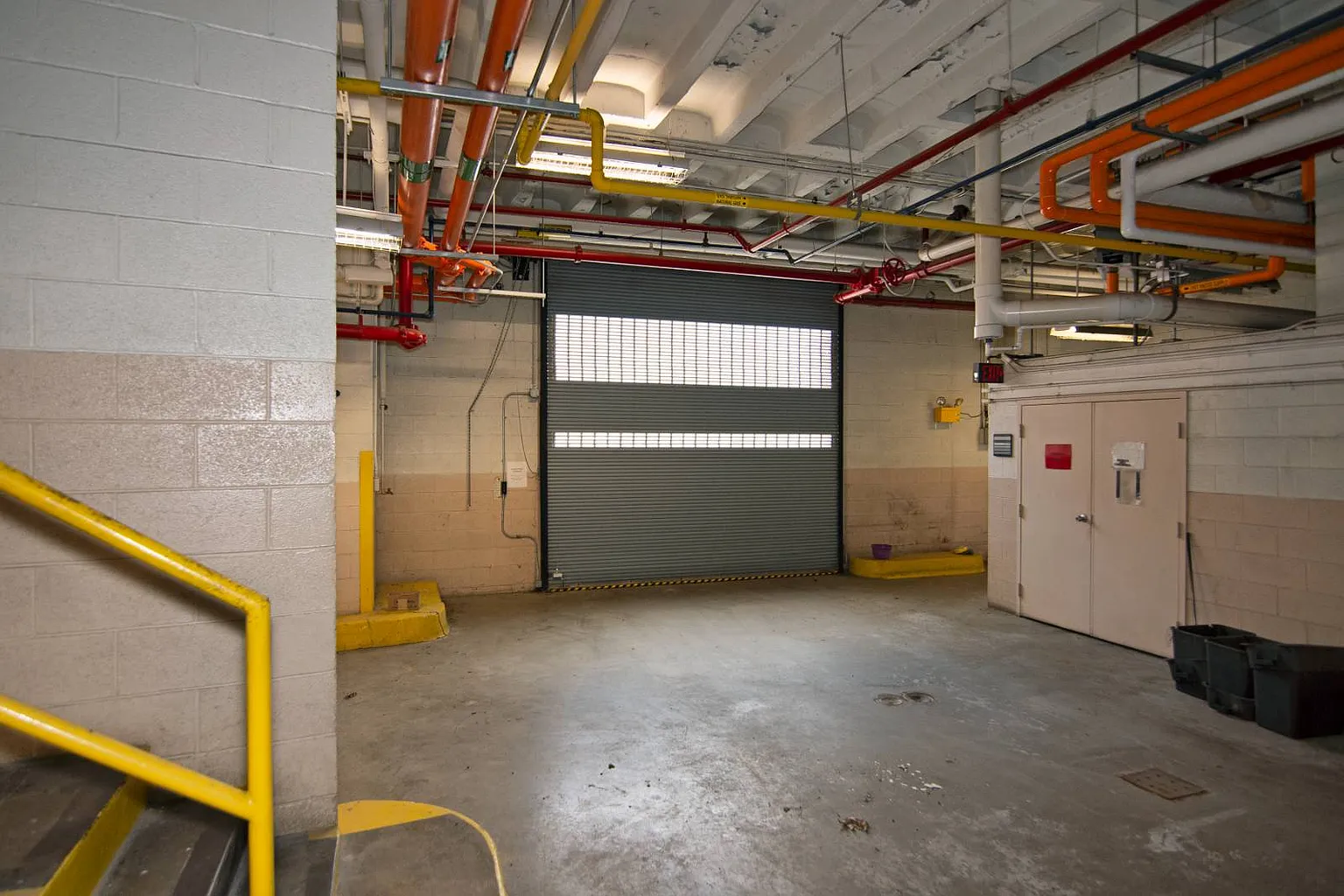 The large interior garage and mechanical bay