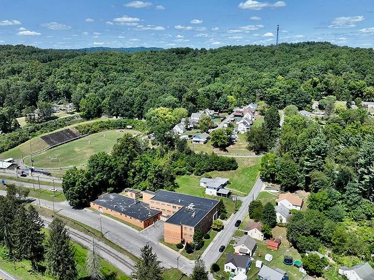 Aerial showing the building beside the football stadium